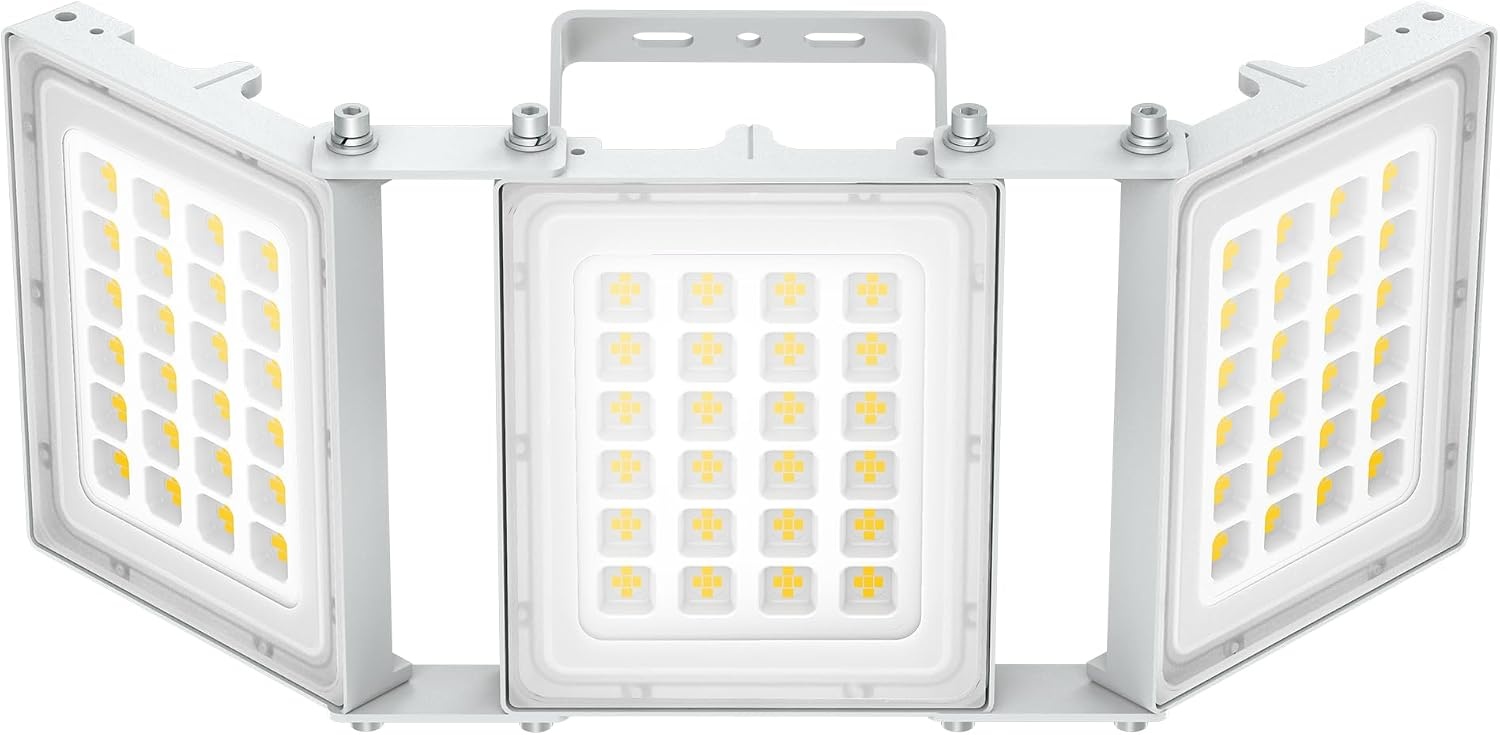 SOLLA-2025 Lite 300W LED Outdoor Floodlight, 30000LM, 6000K Daylight White IP66 Waterproof, 3 Heads Adjustable Outdoor Security Lighting for Parking Lots, Yards, Construction Site-Grey