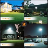 SOLLA-2025 Lite 300W LED Outdoor Floodlight, 30000LM, 6000K Daylight White IP66 Waterproof, 3 Heads Adjustable Outdoor Security Lighting for Parking Lots, Yards, Construction Site-Grey