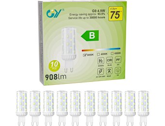 10x G9 LED Lamp Warmwit 3000K (4.9W, 75W vervanging) - 33% Korting