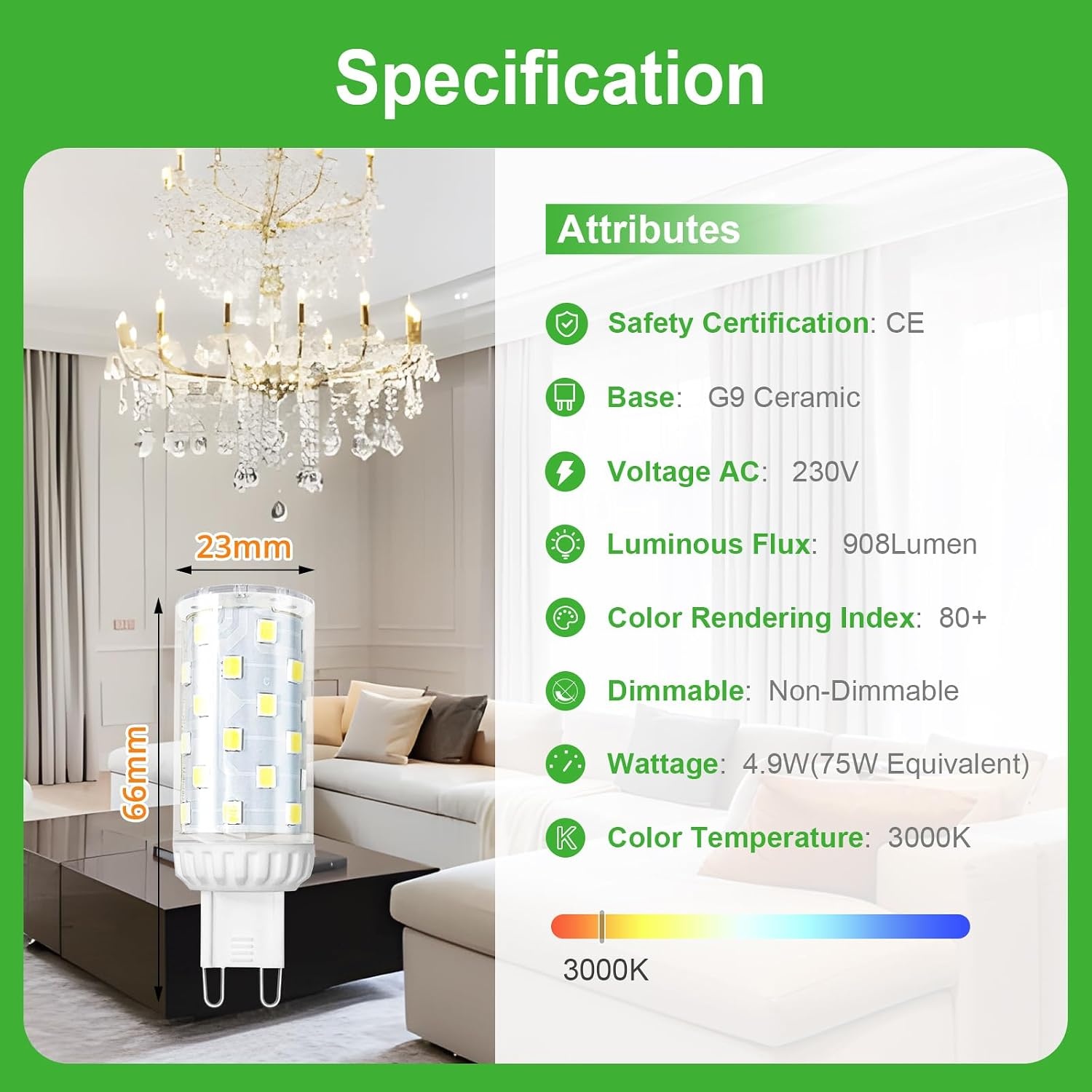 10x G9 LED Lamp Warmwit 4.9W (75W vervanging) - Energieklasse B