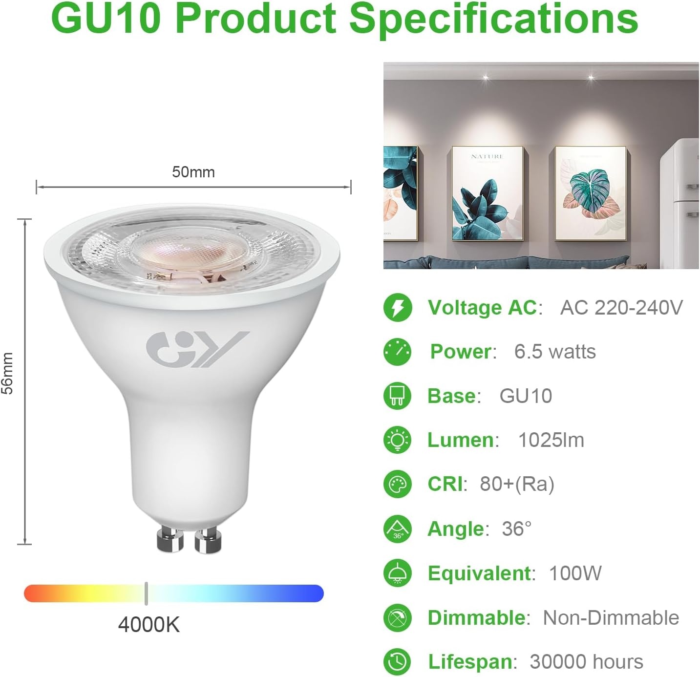 12x GU10 LED Spot 6.5W (100W vervanger) - 4000K Neutraal Wit - 58% Korting