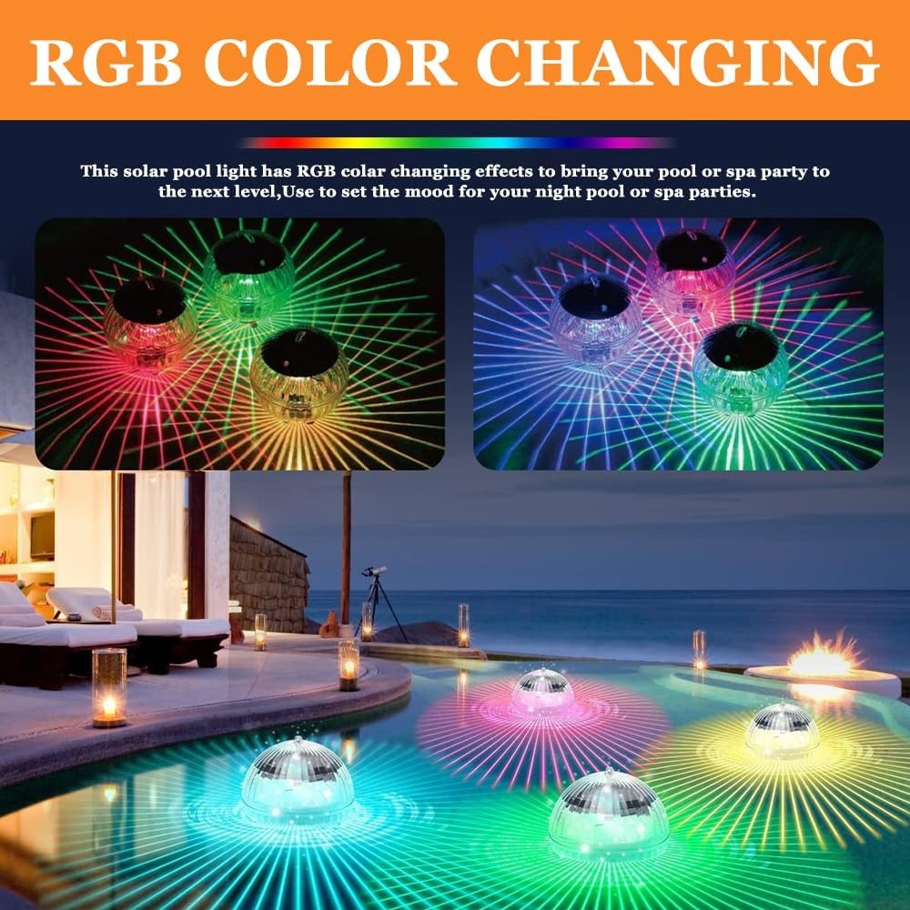 2x Drijvende Zwembadlampen op Zonne-energie - 7 RGB Kleuren