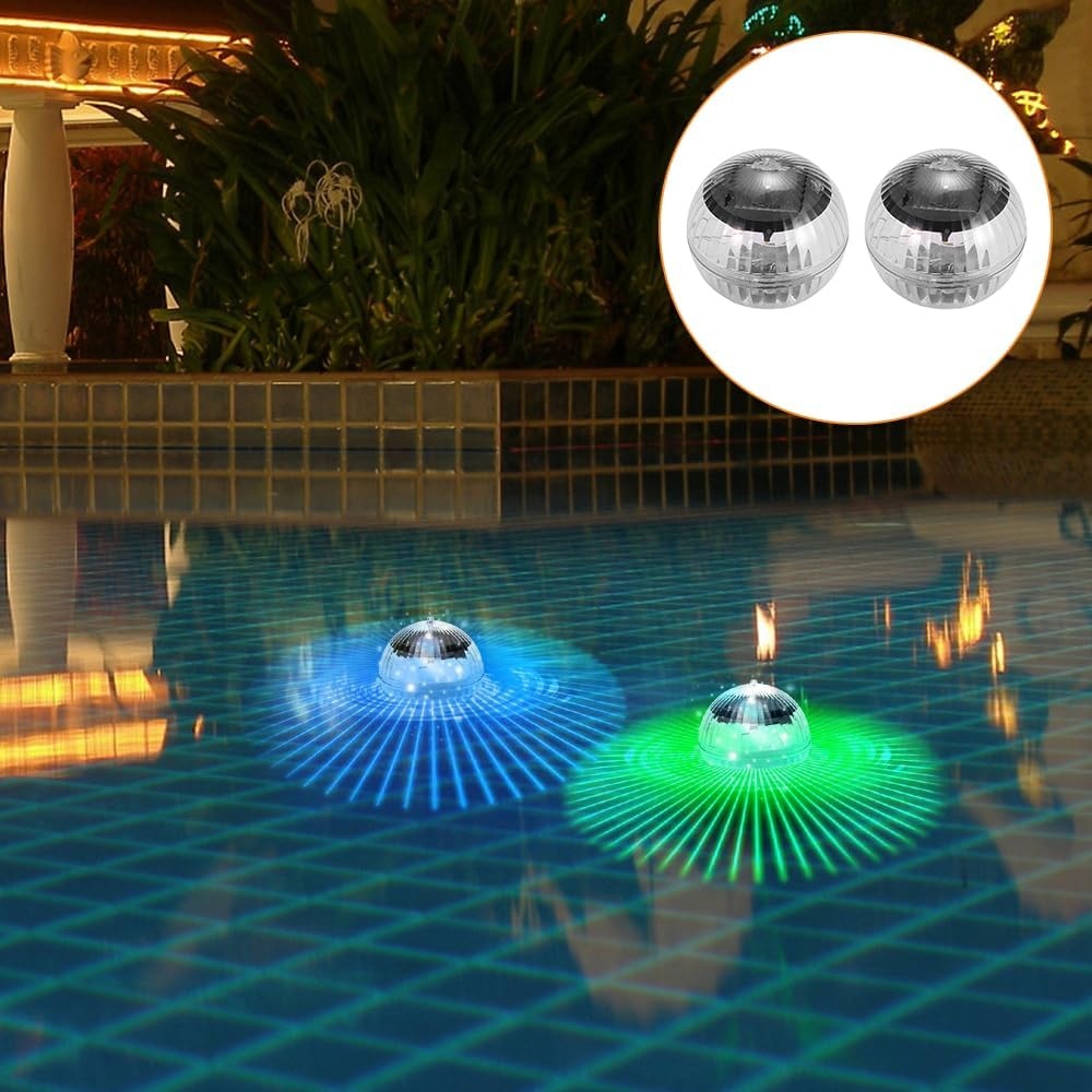 2x Drijvende Zwembadlampen op Zonne-energie - 7 RGB Kleuren