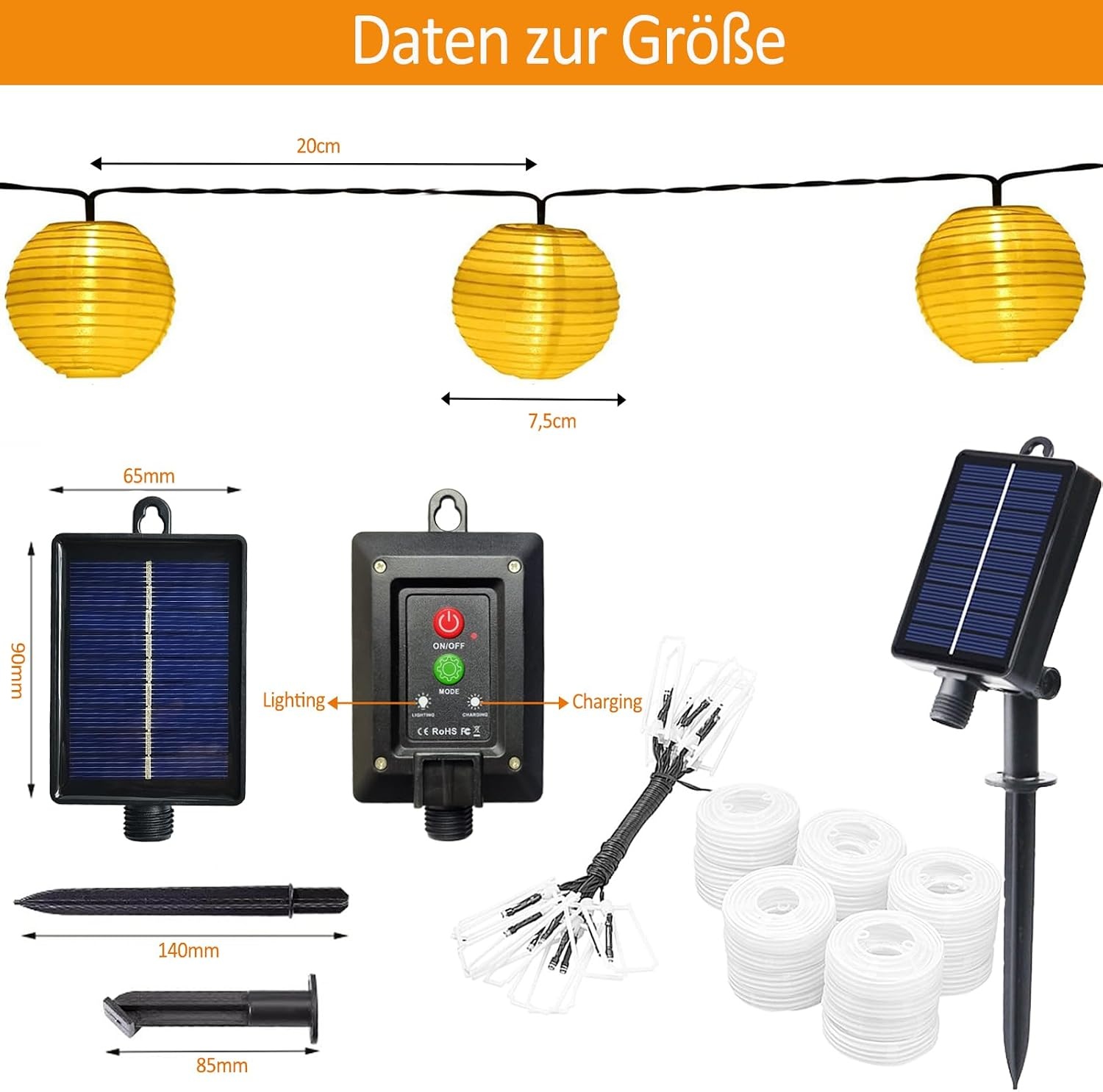Lichtsnoer Lampionnen Buiten op Zonne-energie, 8m, 30 LED, 8 Modi