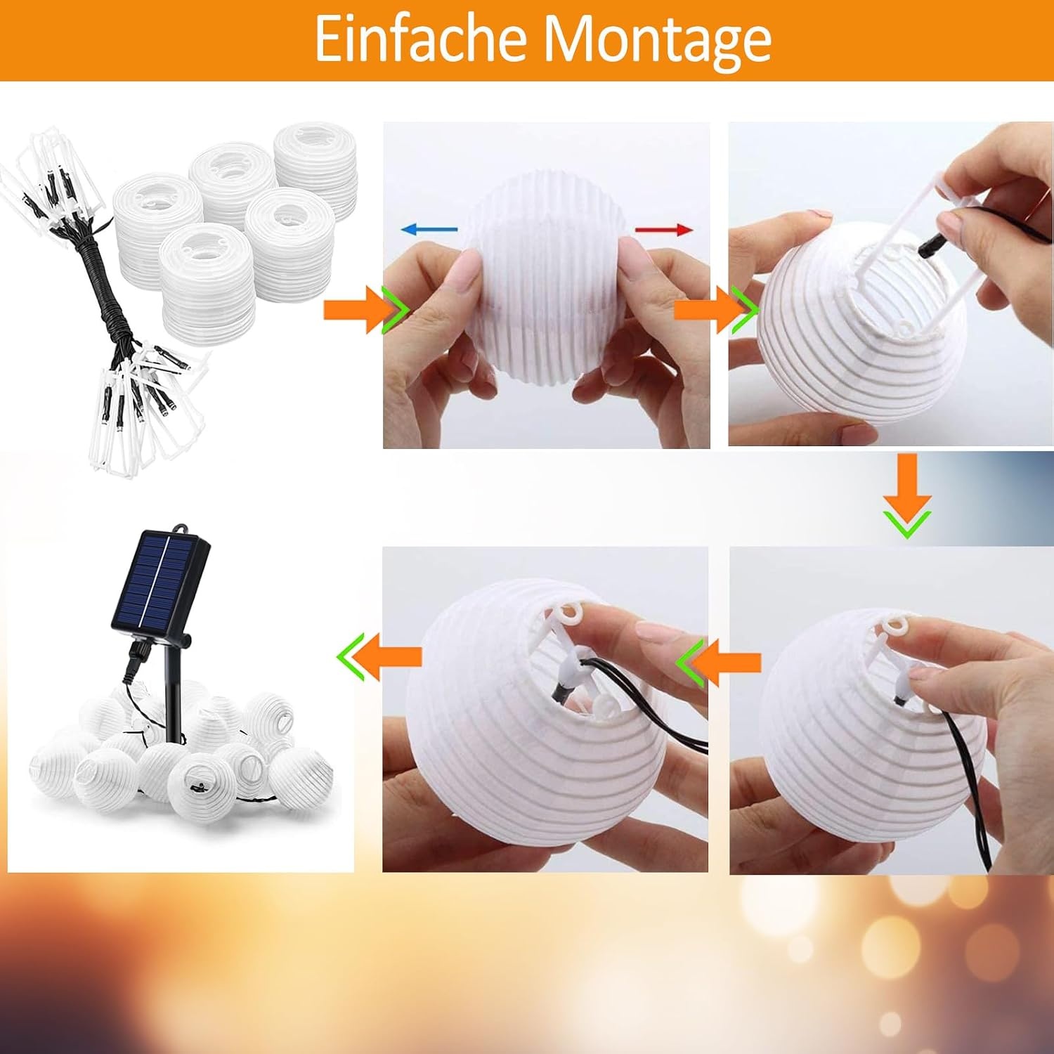 Lichtsnoer Lampionnen Buiten op Zonne-energie, 8m, 30 LED, 8 Modi