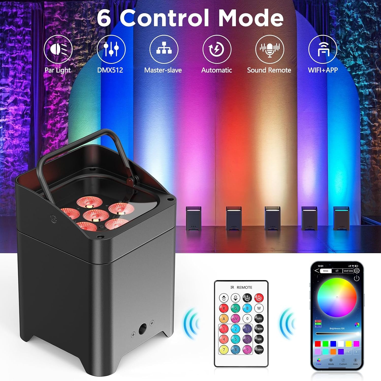 Draadloze LED Par Podiumlicht 108W RGBWA+UV met APP Controle (41% Korting)