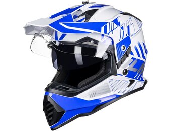Dual Sport Adventure Motorhelm Blauw/Wit - 34% Korting - Maat S