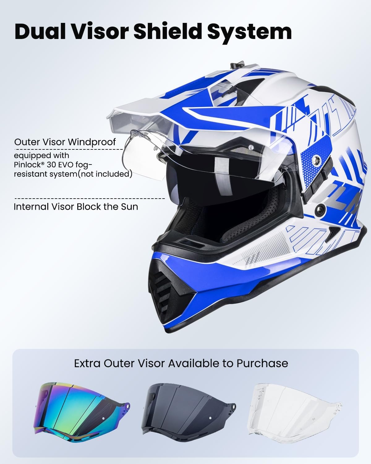 Dual Sport Adventure Motorhelm Blauw/Wit - 34% Korting - Maat S