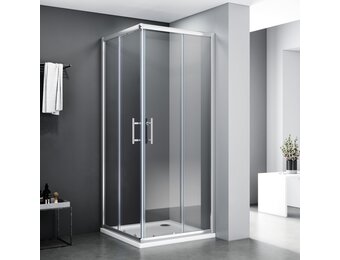 Hoekdouchecabine 76x76 cm met Dubbele Schuifdeur - Echt Glas | 35% Korting
