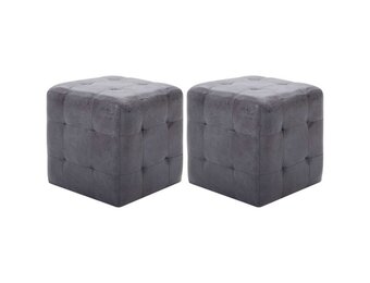 VidaXL Poef Set van 2 - Grijs Kunstsuède - 30x30x30 cm