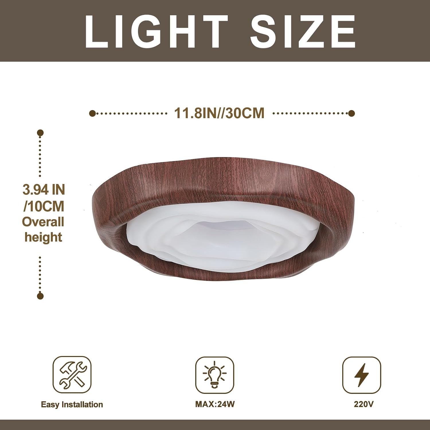 LED Plafondlamp Walnoot Houtnerf 42cm, 25W met Afstandsbediening