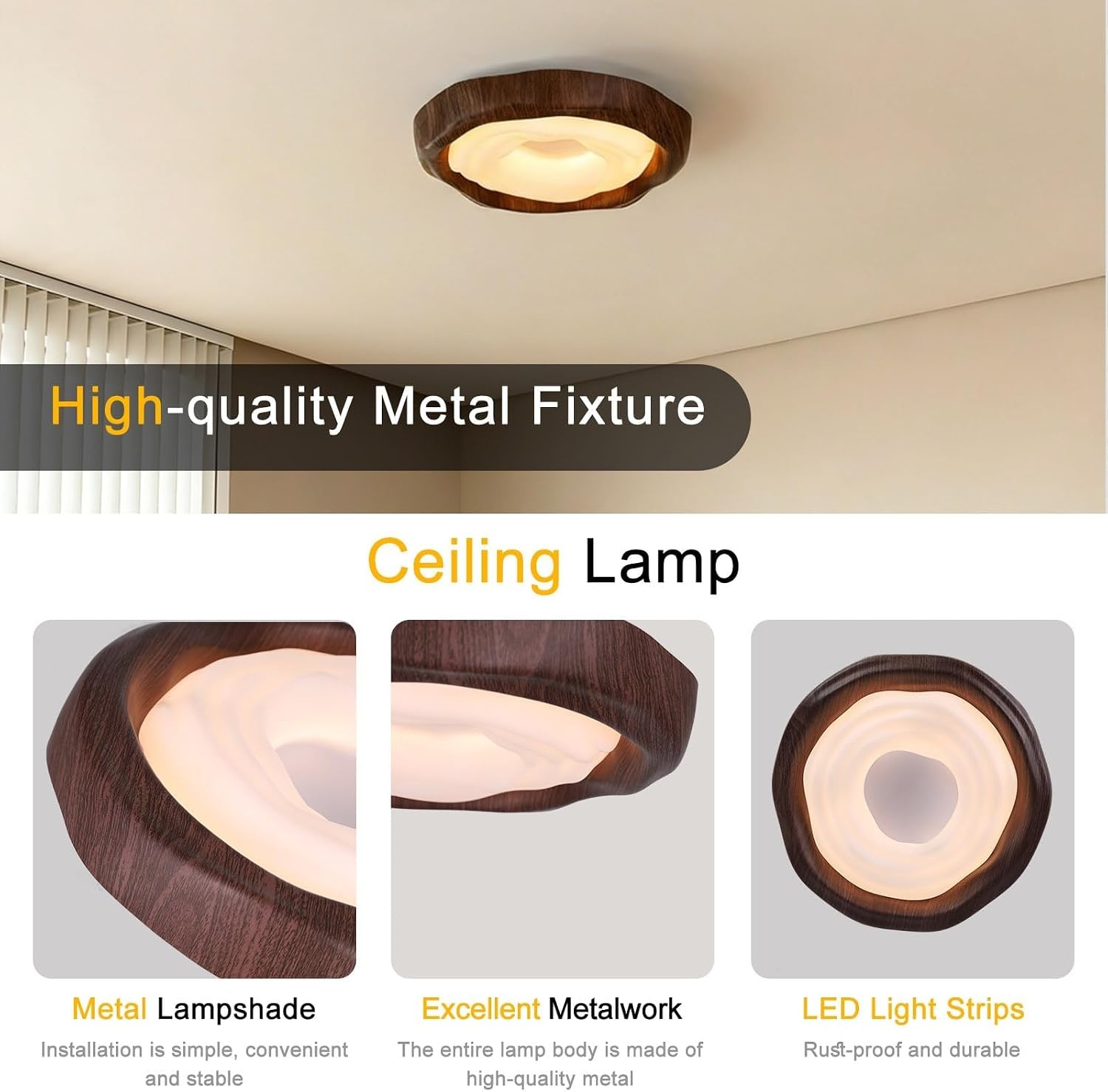 LED Plafondlamp Walnoot Houtnerf 42cm, 25W met Afstandsbediening