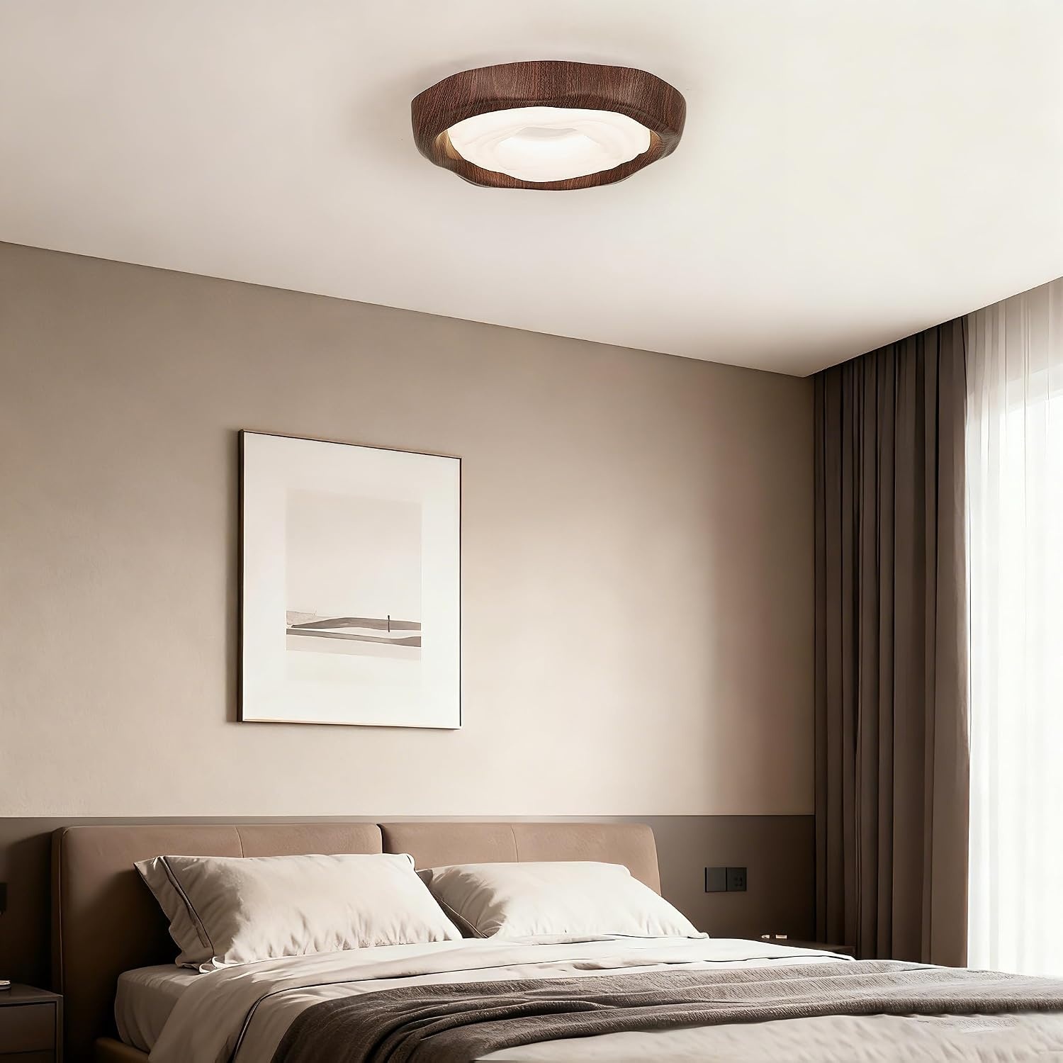 LED Plafondlamp Walnoot Houtnerf 42cm, 25W met Afstandsbediening