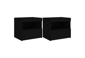 2x Nachtkastjes met LED-verlichting 50x40x45cm Zwart (34% Korting)