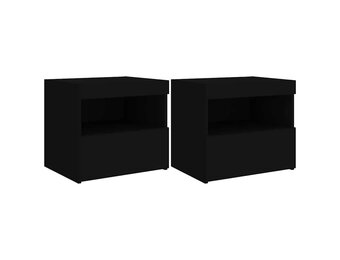 2x Nachtkastjes met LED-verlichting 50x40x45cm Zwart (34% Korting)