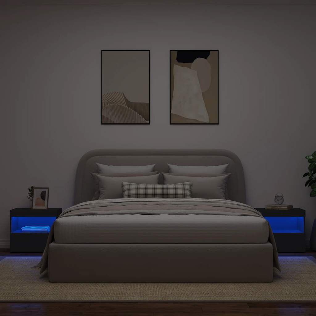 Nachtkastjes met LED-verlichting Zwart (2 stuks) - 61% Korting