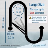 6x Zwarte Anti-slip S-haken (Groot) met Veiligheidssluiting - Max 3cm Stang