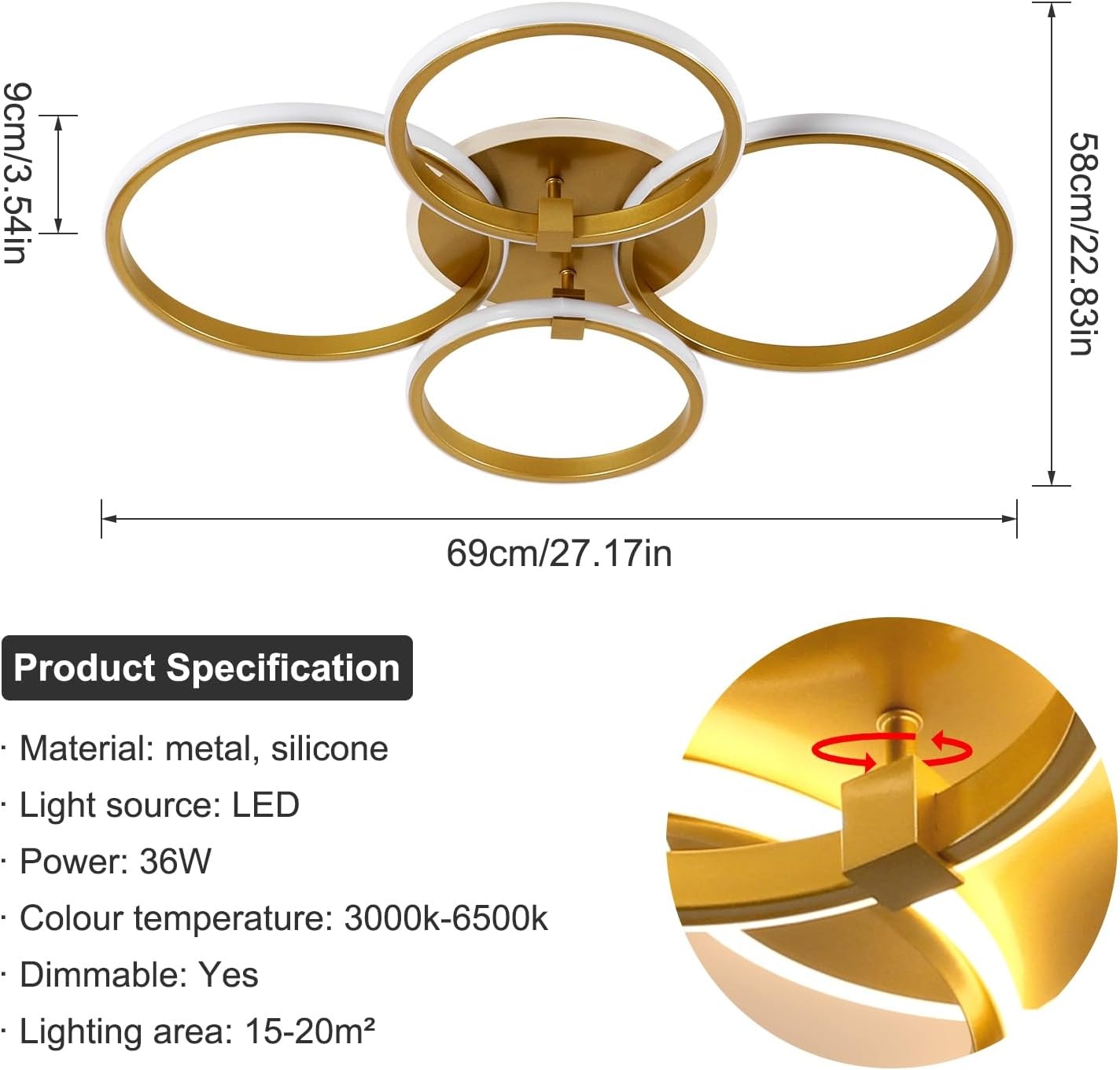 Gouden Dimbar Plafondlamp 39W Modern Design - 34% Korting!