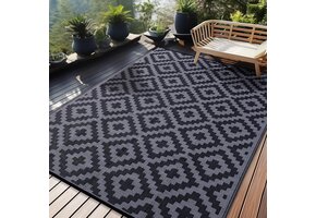 Homaxy Buitenkleed Zwart/Grijs 270x360 cm - Omkeerbaar & UV-bestendig