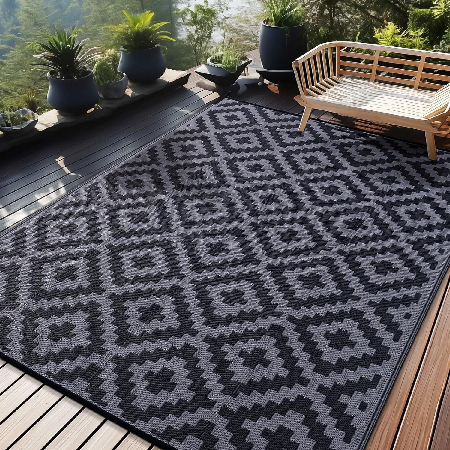 Homaxy Buitenkleed Zwart/Grijs 270x360 cm - Omkeerbaar & UV-bestendig