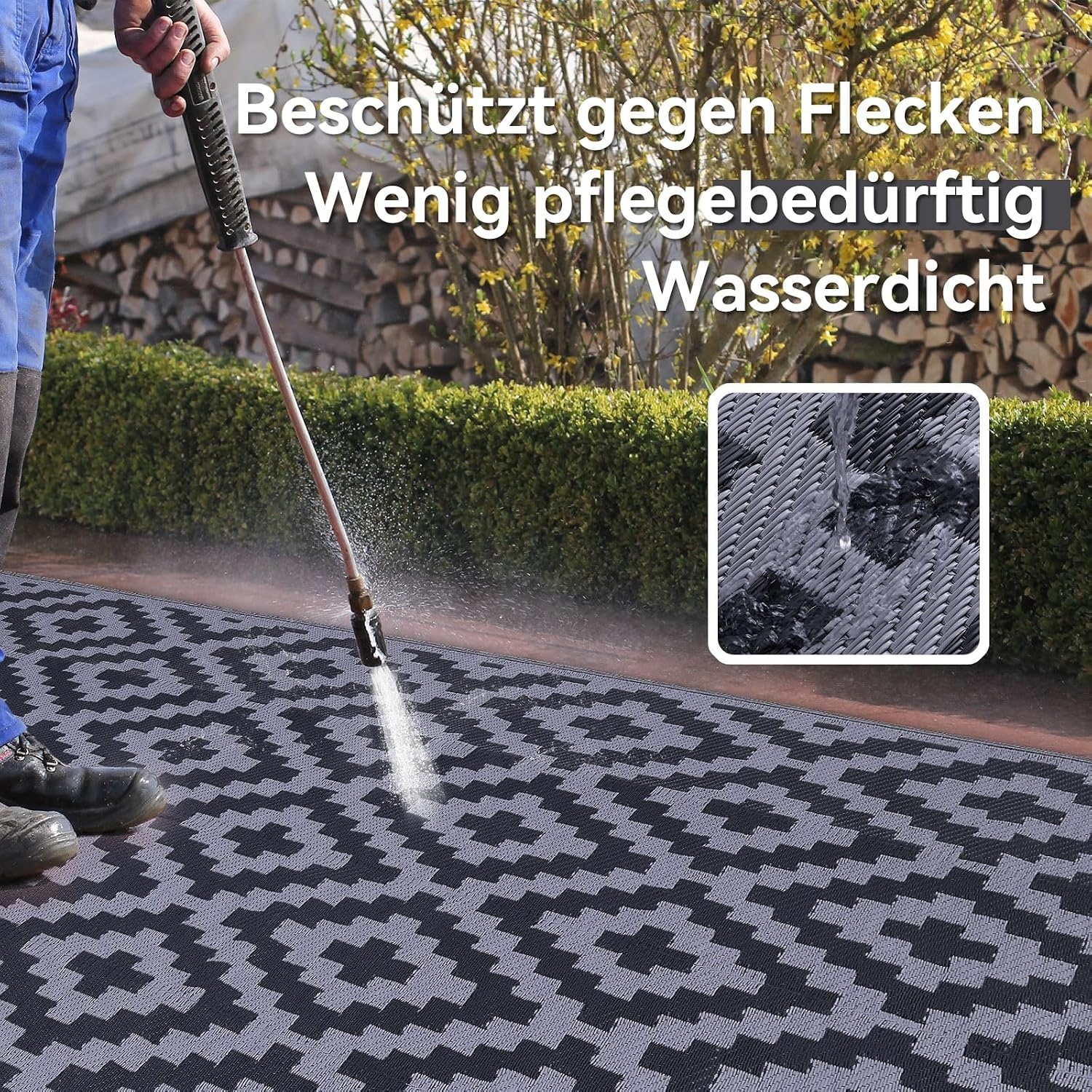 Homaxy Buitenkleed Zwart/Grijs 270x360 cm - Omkeerbaar & UV-bestendig