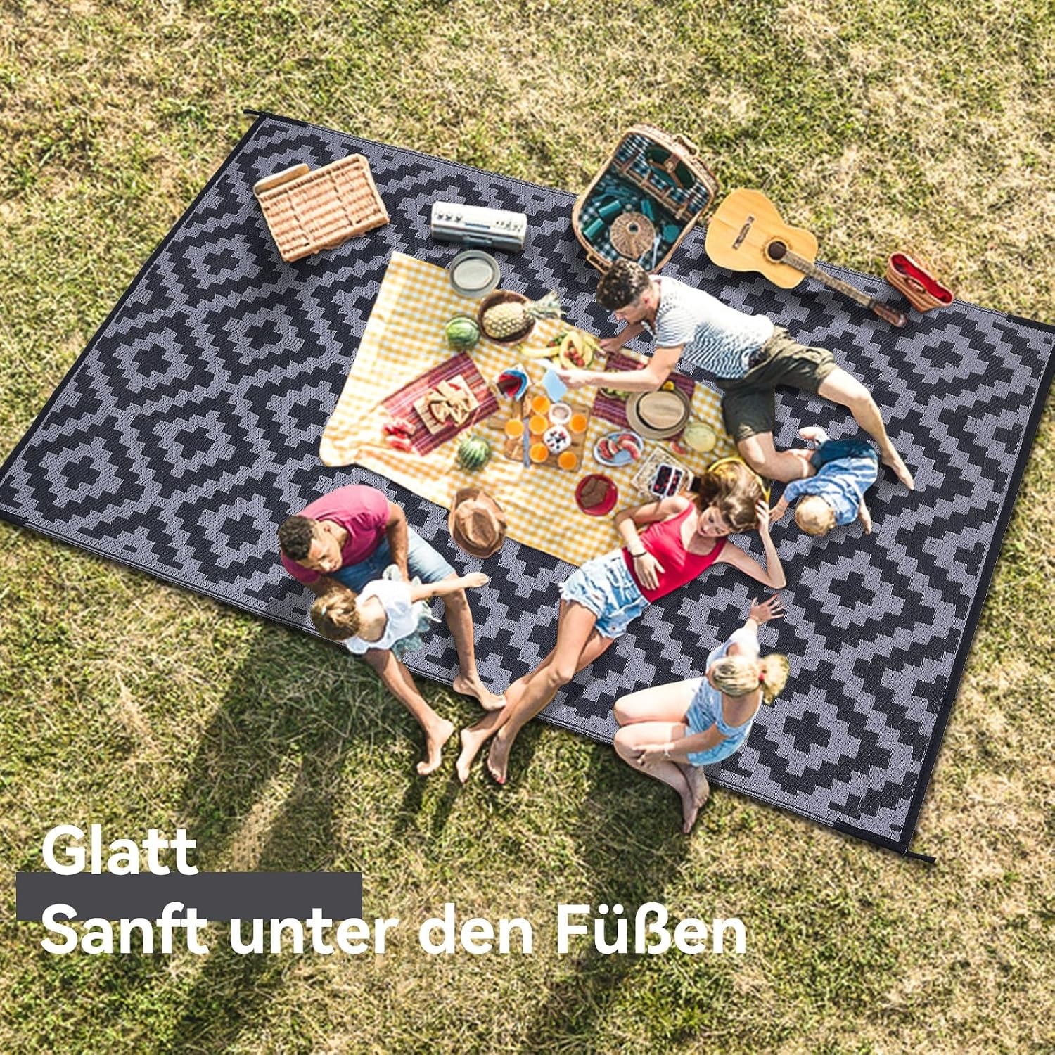 Homaxy Buitenkleed Zwart/Grijs 270x360 cm - Omkeerbaar & UV-bestendig
