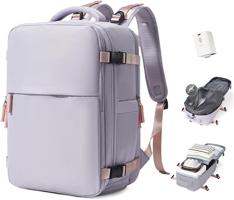 Ruime Paarse Reisrugzak 40L met Vacuümpomp & Laptopvak (34% Korting)