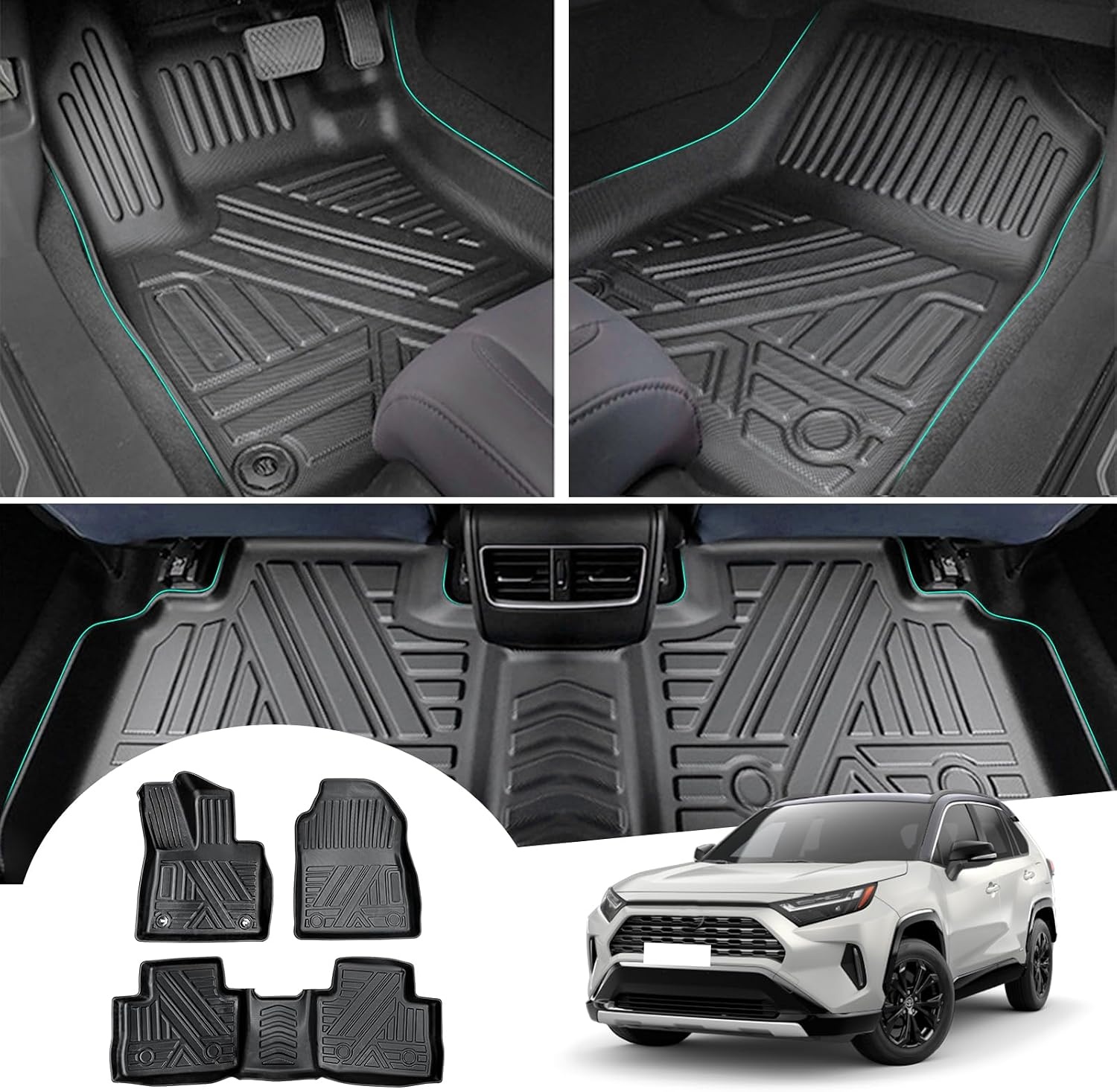 GAFAT Toyot-a RAV4 XA50/ Hybrid HEV 2019-2024 2025 Vloermatten, Rubbermatten, Origineel, 3D-Scannen, TPE Extra Hoge Rand, 6-10 CM, Compatibel met Toyota RAV4 Accessoires (TPE)