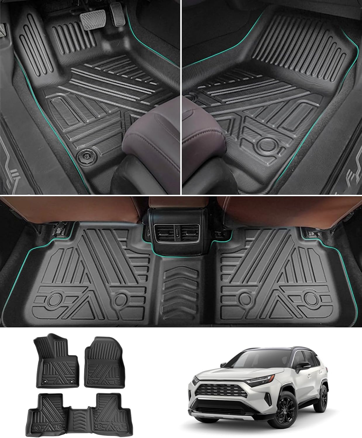 GAFAT Toyot-a RAV4 XA50/ Hybrid HEV 2019-2024 2025 Vloermatten, Rubbermatten, Origineel, 3D-Scannen, TPE Extra Hoge Rand, 6-10 CM, Compatibel met Toyota RAV4 Accessoires (TPE)