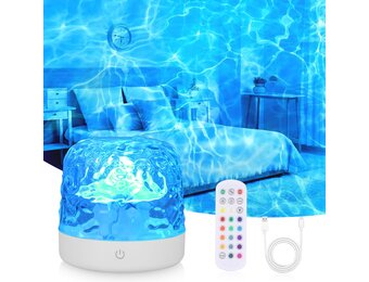 Projectielamp met Watergolven Effect, RGB Sfeerlamp voor Slaapkamer, 16 Kleuren Afstandsbediening, USB Oplaadbare Golfprojector, Dimbaar Nachtlampje voor Slaap, Gamingkamer, Decoratie Cadeau