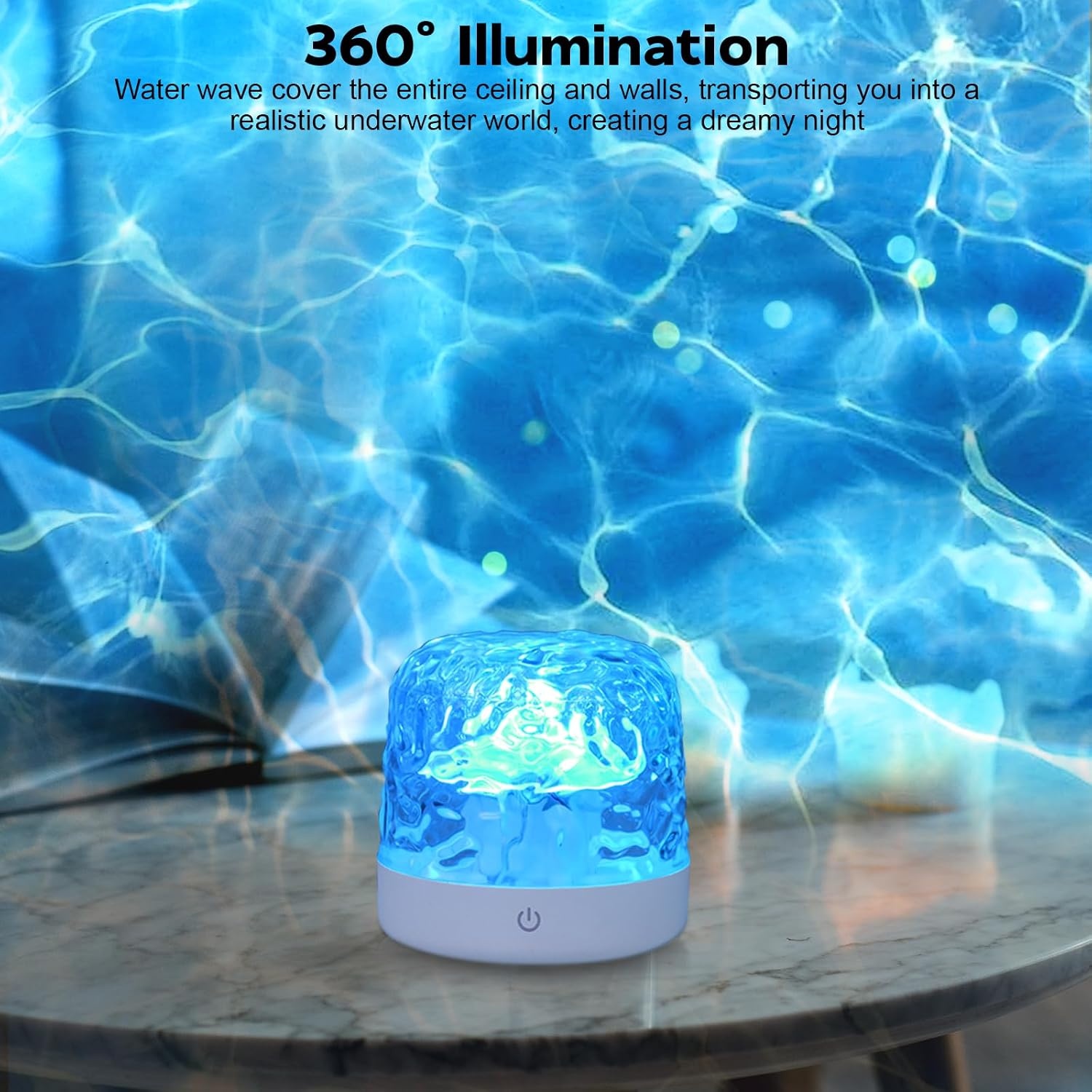 Projectielamp met Watergolven Effect, RGB Sfeerlamp voor Slaapkamer, 16 Kleuren Afstandsbediening, USB Oplaadbare Golfprojector, Dimbaar Nachtlampje voor Slaap, Gamingkamer, Decoratie Cadeau