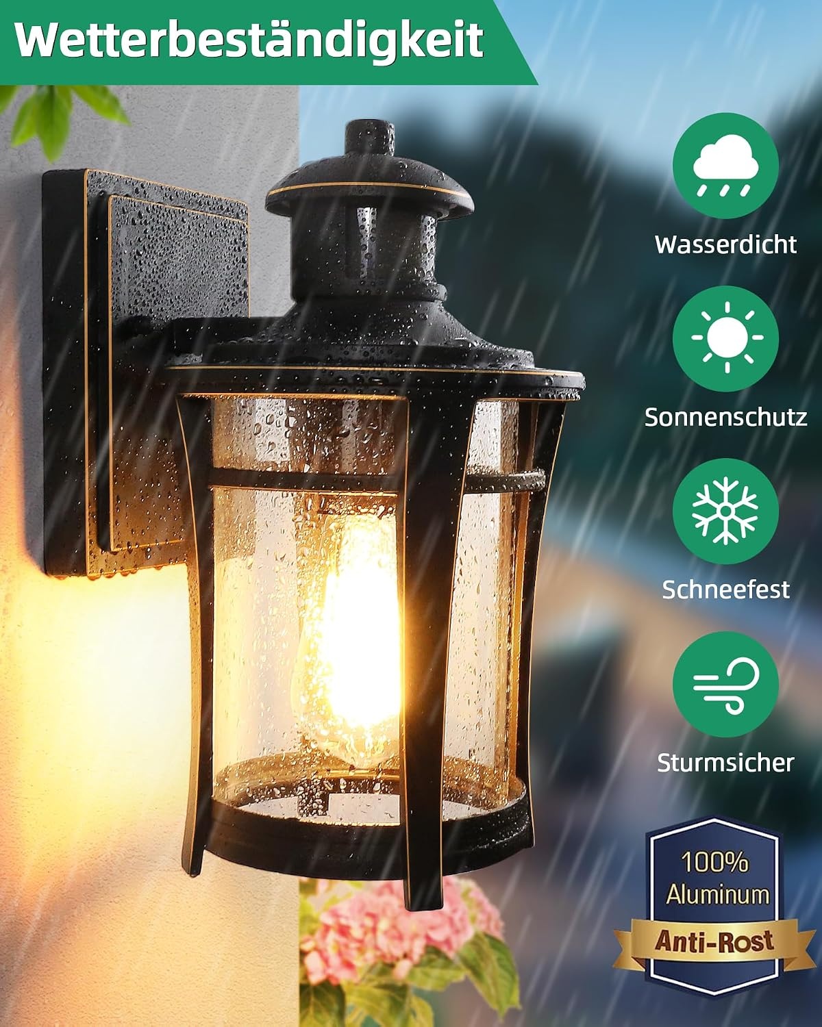 Zwarte buitenwandlamp met bewegingssensor, 3 lichtmodi (34% korting)