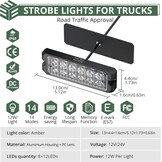 EYPINS 8 x waarschuwingslampje voor de auto, knipperlicht, stroboscoop, 12 W/licht, 14 flitsmodi, waarschuwingslicht, barnsteen, noodgevallen, flitser voor 12/24 V, vrachtwagen, noodgevallen