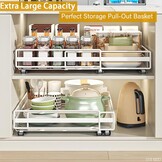 Telescopische Lade, 2 Stuks Uittrekbare Kastorganizer (M+L Set) | Verstelbare Breedte Uitschuifbare Laden, Zelfklevend/Geperforeerd, voor Keuken, Voorraadkast, Woonkamer, Badkamer (Wit)