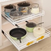 Telescopische Lade, 2 Stuks Uittrekbare Kastorganizer (M+L Set) | Verstelbare Breedte Uitschuifbare Laden, Zelfklevend/Geperforeerd, voor Keuken, Voorraadkast, Woonkamer, Badkamer (Wit)