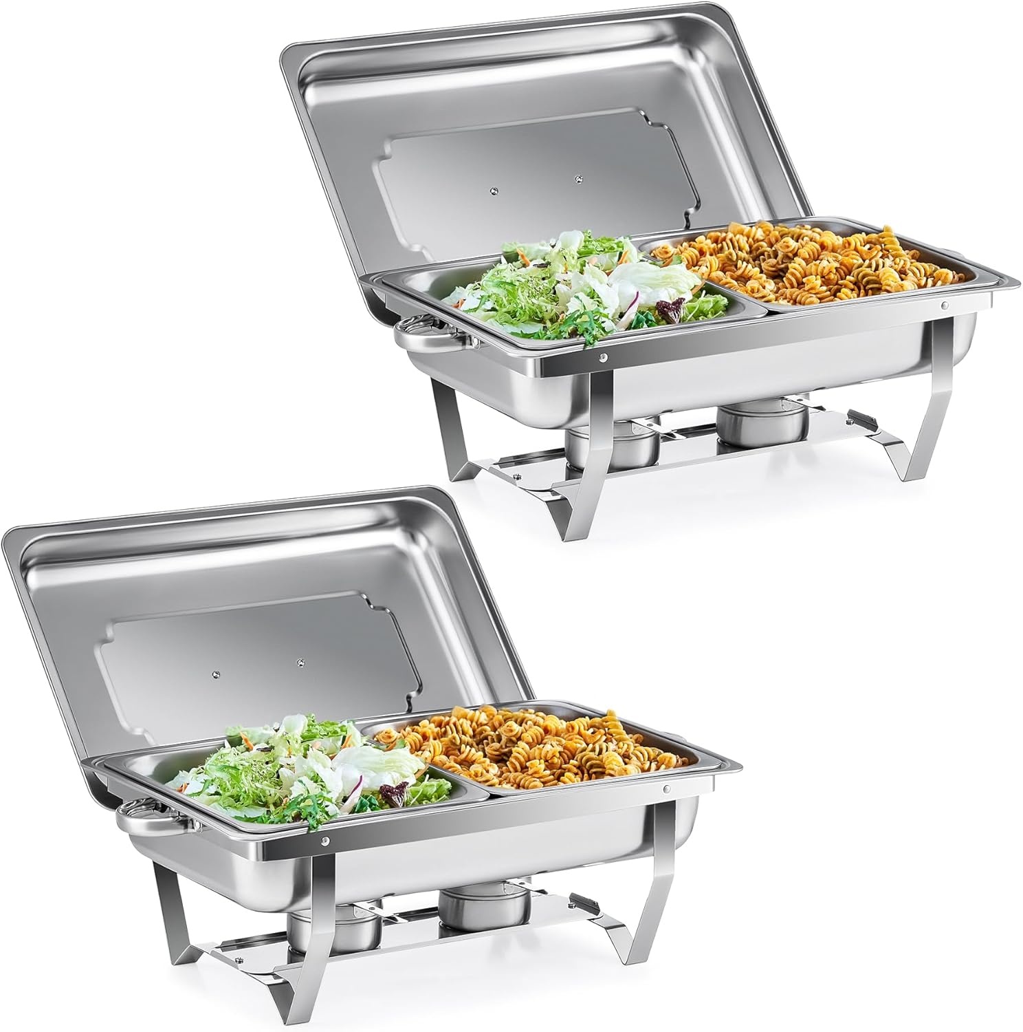 2x Wilprep Bain Marie Set 9L Roestvrij Staal met 4 Half Size Bakken & Brandstofhouders