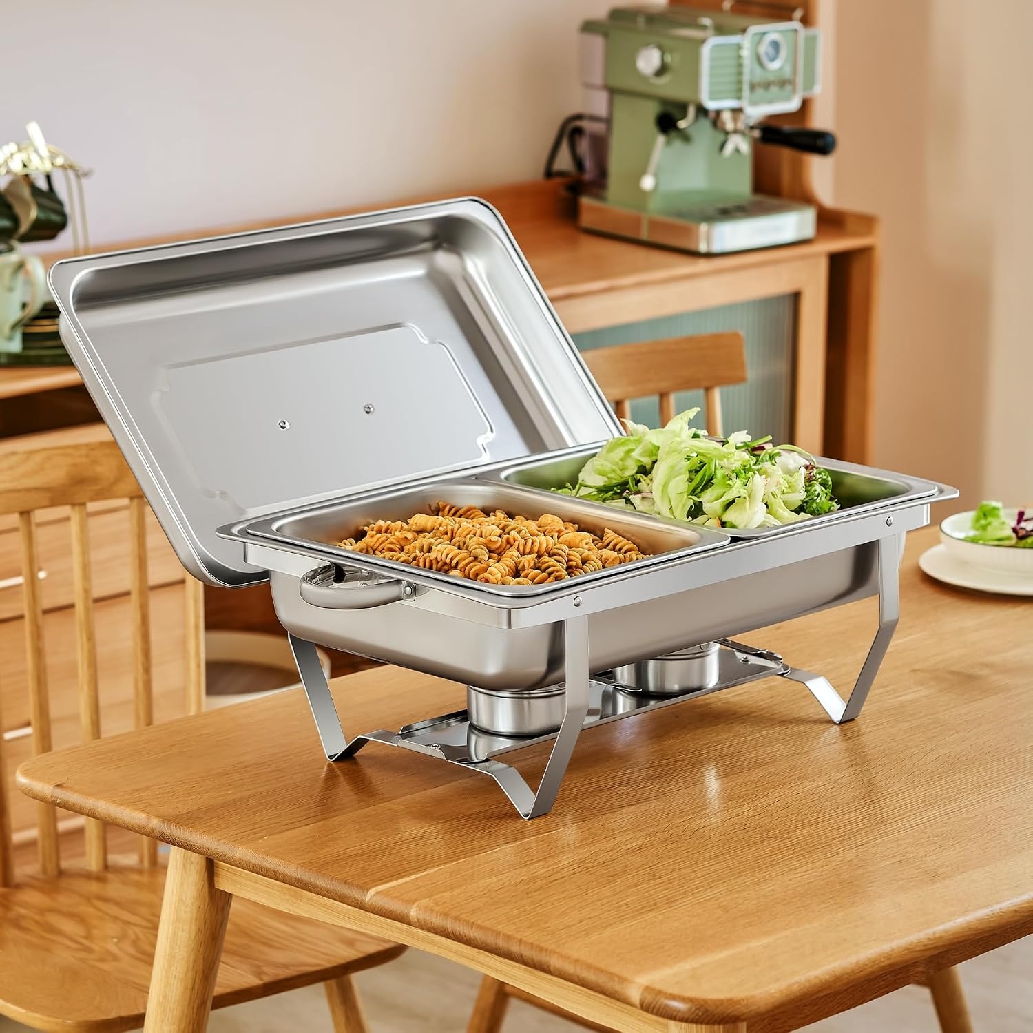 2x Wilprep Bain Marie Set 9L Roestvrij Staal met 4 Half Size Bakken & Brandstofhouders