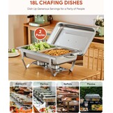 2x Wilprep Bain Marie Set 9L Roestvrij Staal met 4 Half Size Bakken & Brandstofhouders