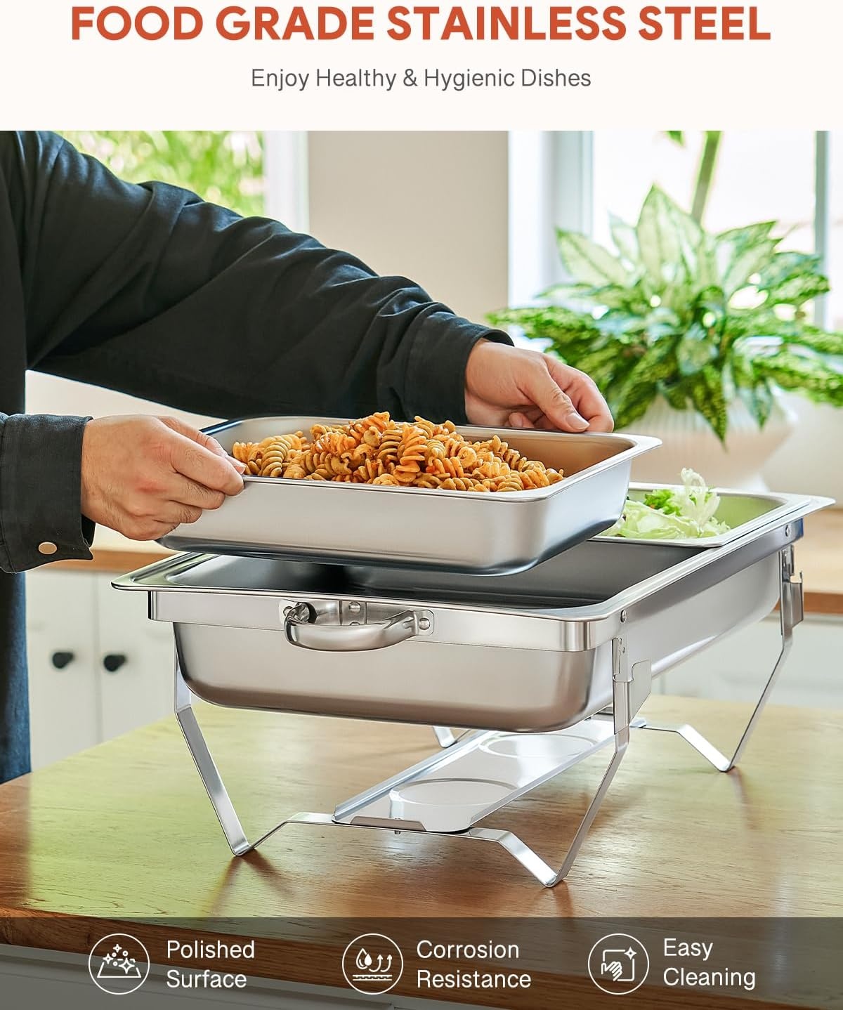 2x Wilprep Bain Marie Set 9L Roestvrij Staal met 4 Half Size Bakken & Brandstofhouders