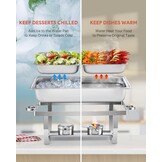 2x Wilprep Bain Marie Set 9L Roestvrij Staal met 4 Half Size Bakken & Brandstofhouders