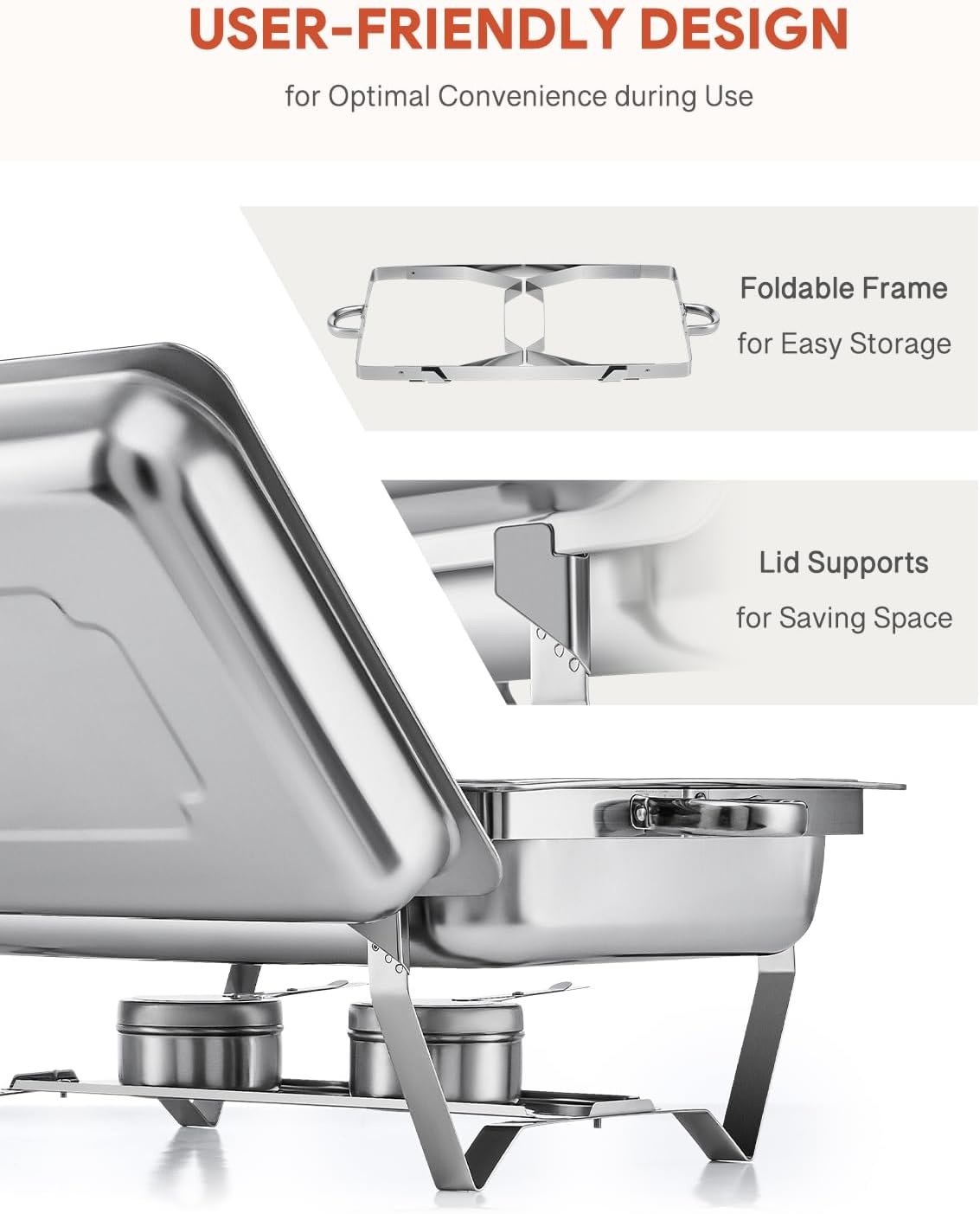 2x Wilprep Bain Marie Set 9L Roestvrij Staal met 4 Half Size Bakken & Brandstofhouders