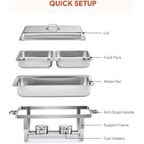 2x Wilprep Bain Marie Set 9L Roestvrij Staal met 4 Half Size Bakken & Brandstofhouders