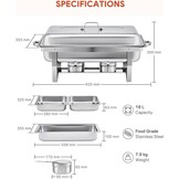2x Wilprep Bain Marie Set 9L Roestvrij Staal met 4 Half Size Bakken & Brandstofhouders