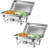 2x Wilprep Bain Marie Set 9L Roestvrij Staal met 4 Half Size Bakken & Brandstofhouders