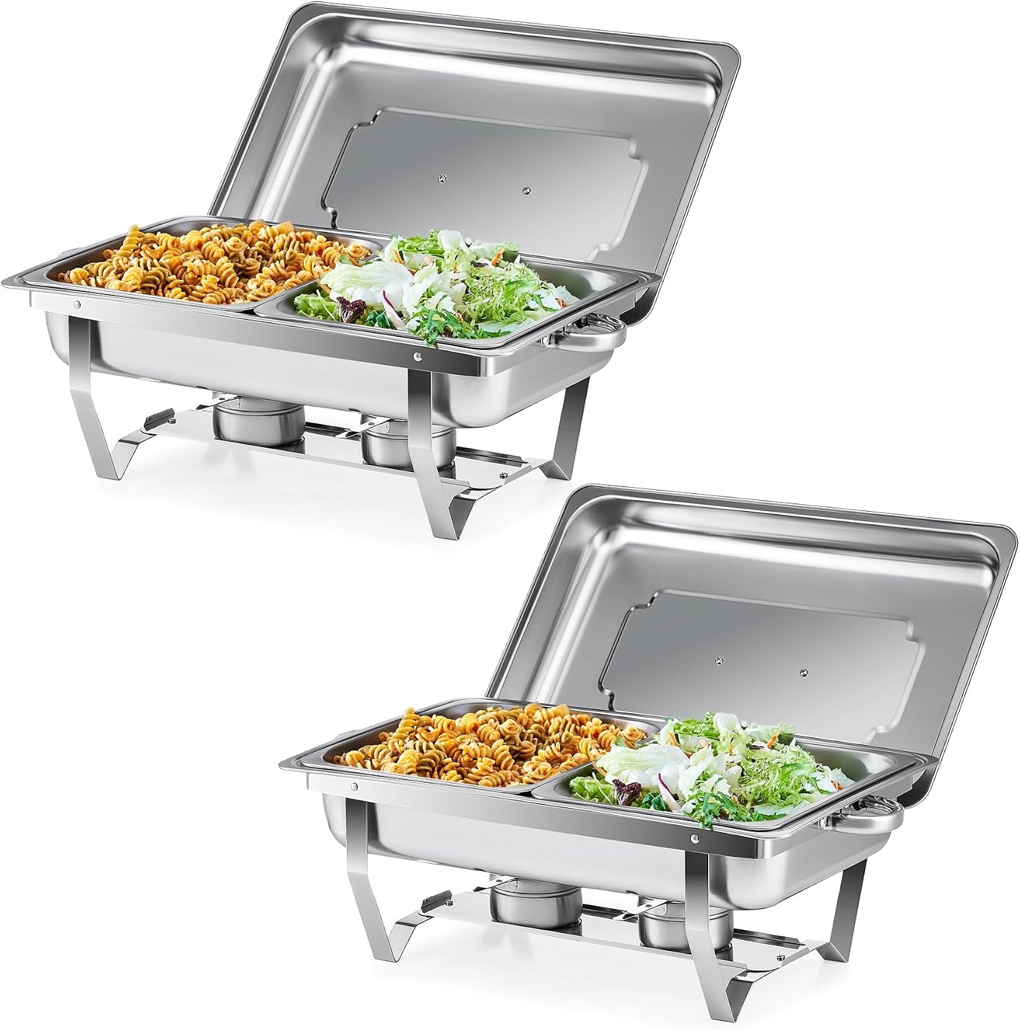 2x Wilprep Bain Marie Set 9L Roestvrij Staal met 4 Half Size Bakken & Brandstofhouders