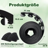 Storystore Flexibele gazonrand, kunststof, 20 m lang, 10 cm hoog, bloembed omranding, tuin, gazonranden met 200 grondankers, plastic perkrand, perkrand, gazonbegrenzing, zwart