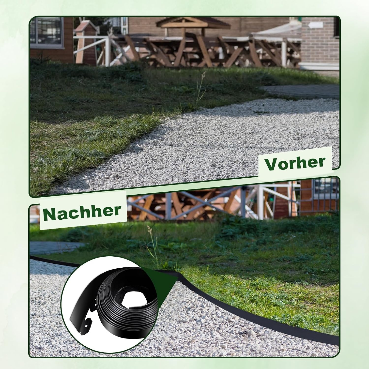 Storystore Flexibele gazonrand, kunststof, 20 m lang, 10 cm hoog, bloembed omranding, tuin, gazonranden met 200 grondankers, plastic perkrand, perkrand, gazonbegrenzing, zwart