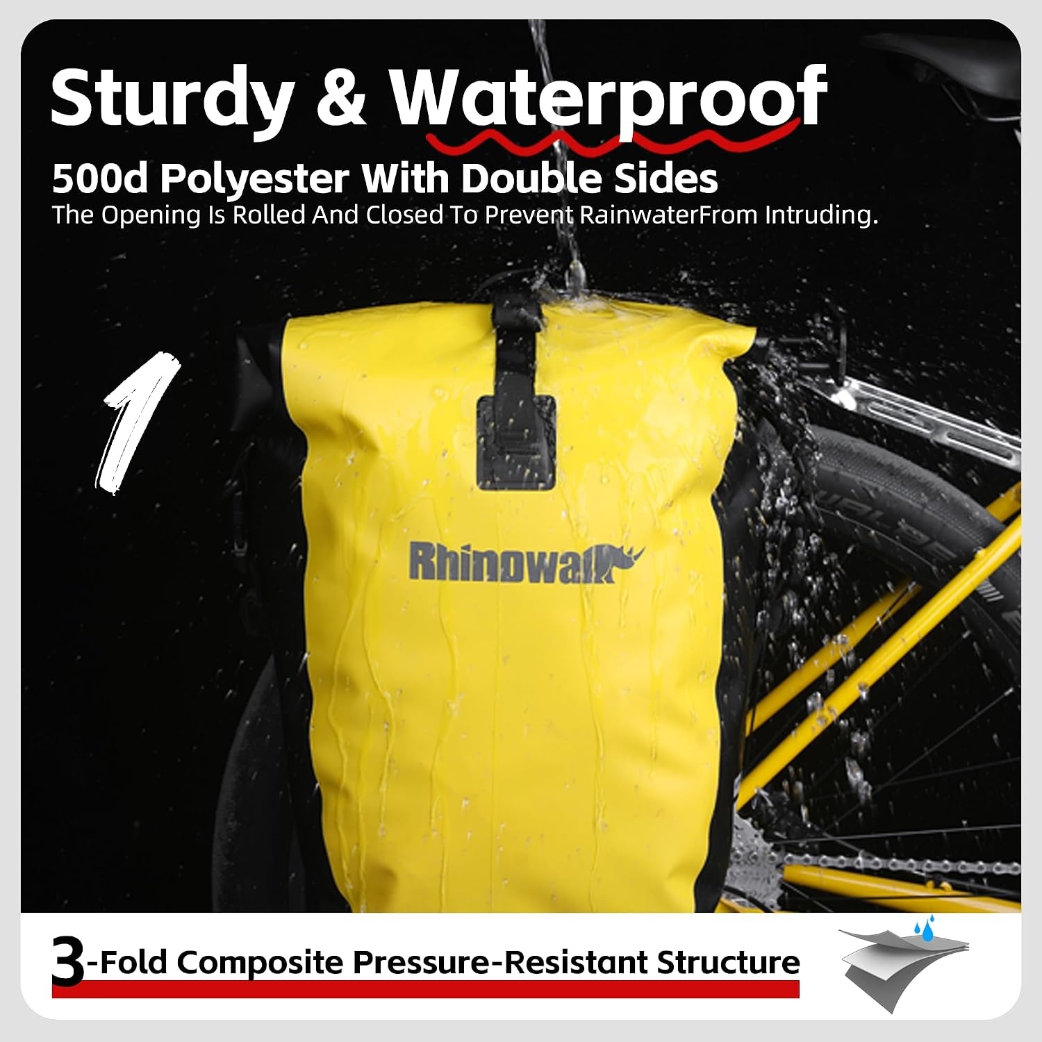 Rhinowalk Fietstas Waterdichte 25L voor Fiets Cargo Rack Zadeltas Professionele Fietsen Accessoires-Geel