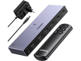 UGREEN 8K@60Hz HDMI Switch 5 in 1 uit Aluminium Ondersteuning 4K@240Hz HDR10+ HDCP 2.3 CEC HDMI 2.1 Switcher Splitter met Voedingsadapter Compatibel met PS5/4 Xbox Switch Apple TV Fire Stick