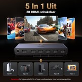 UGREEN 8K@60Hz HDMI Switch 5 in 1 uit Aluminium Ondersteuning 4K@240Hz HDR10+ HDCP 2.3 CEC HDMI 2.1 Switcher Splitter met Voedingsadapter Compatibel met PS5/4 Xbox Switch Apple TV Fire Stick